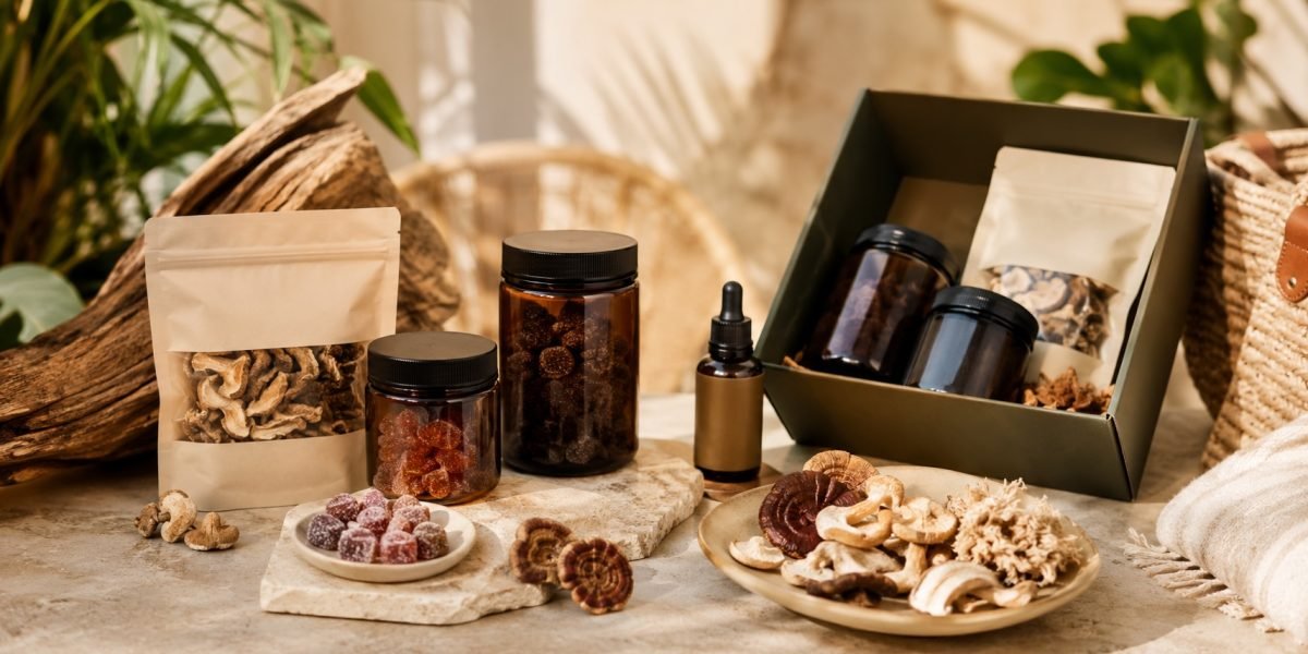 Mind35 mushroom product guide showing gummies dried mushrooms and curated formats